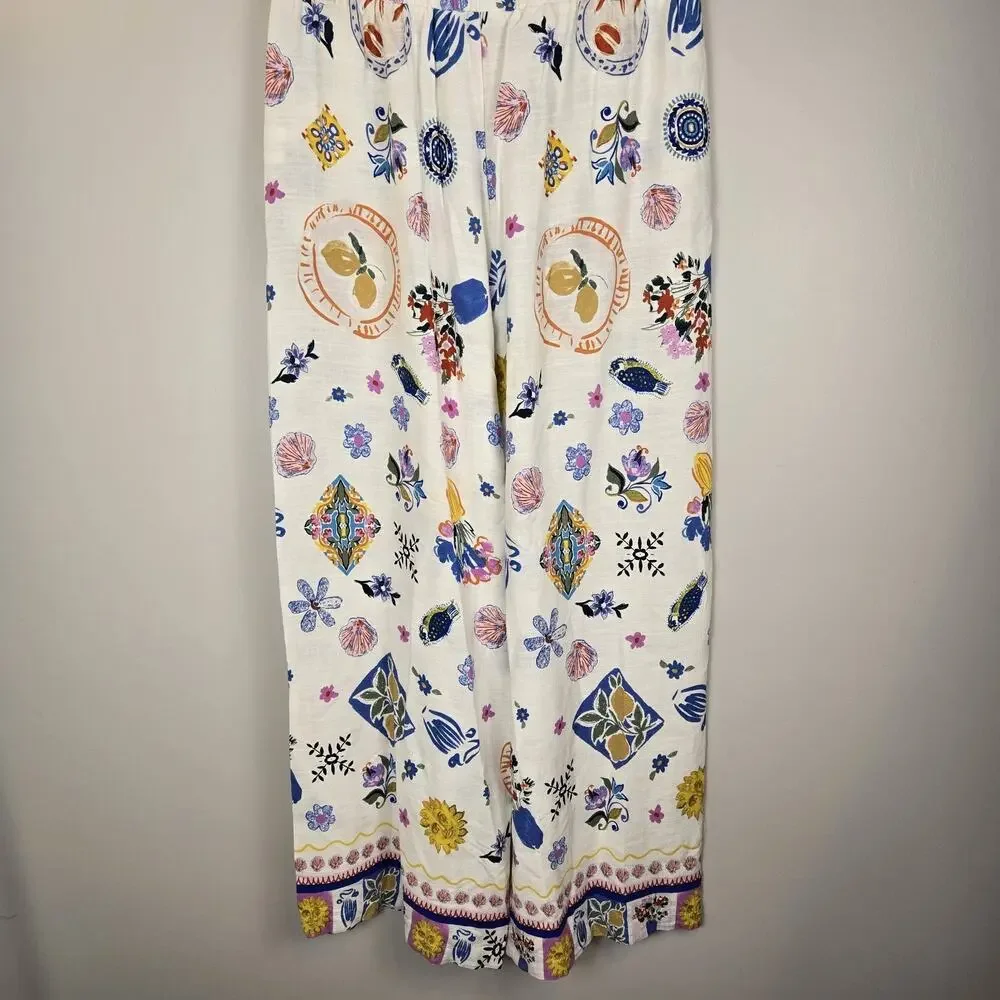 Label Of Love Anthropologie Womens XL Wide Leg Linen Blend Resort Pants Boho Art - Picture 7 of 12